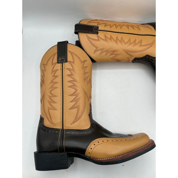 vintage Acme Scorpion cowboy boots  tan & dark brown leather Square Wingtip 8 main image 10